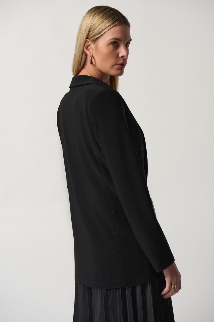Joseph Ribkoff Black Faux-Leather Pocket Blazer 233108