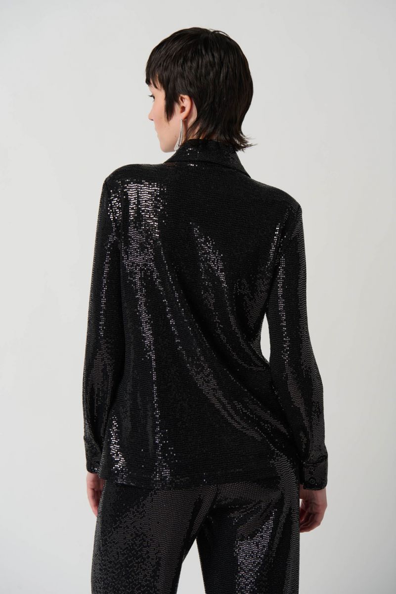 Joseph Ribkoff Black Novelty Knit Button-Down Blouse