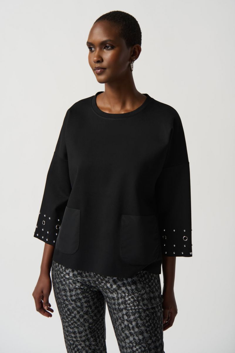 Joseph Ribkoff Black Boxy Top With Rivot Detail