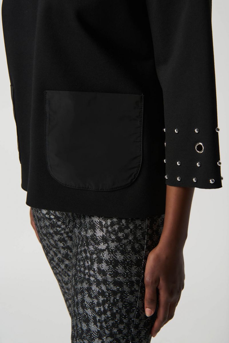Joseph Ribkoff Black Boxy Top With Rivot Detail