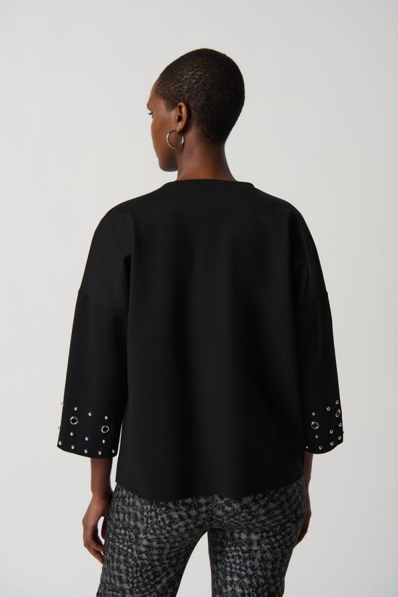 Joseph Ribkoff Black Boxy Top With Rivot Detail
