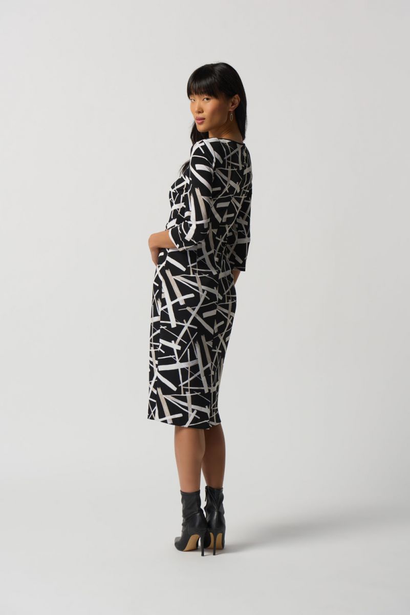 Joseph Ribkoff Black/Multi Scoop Neck Sheath Dress 233175