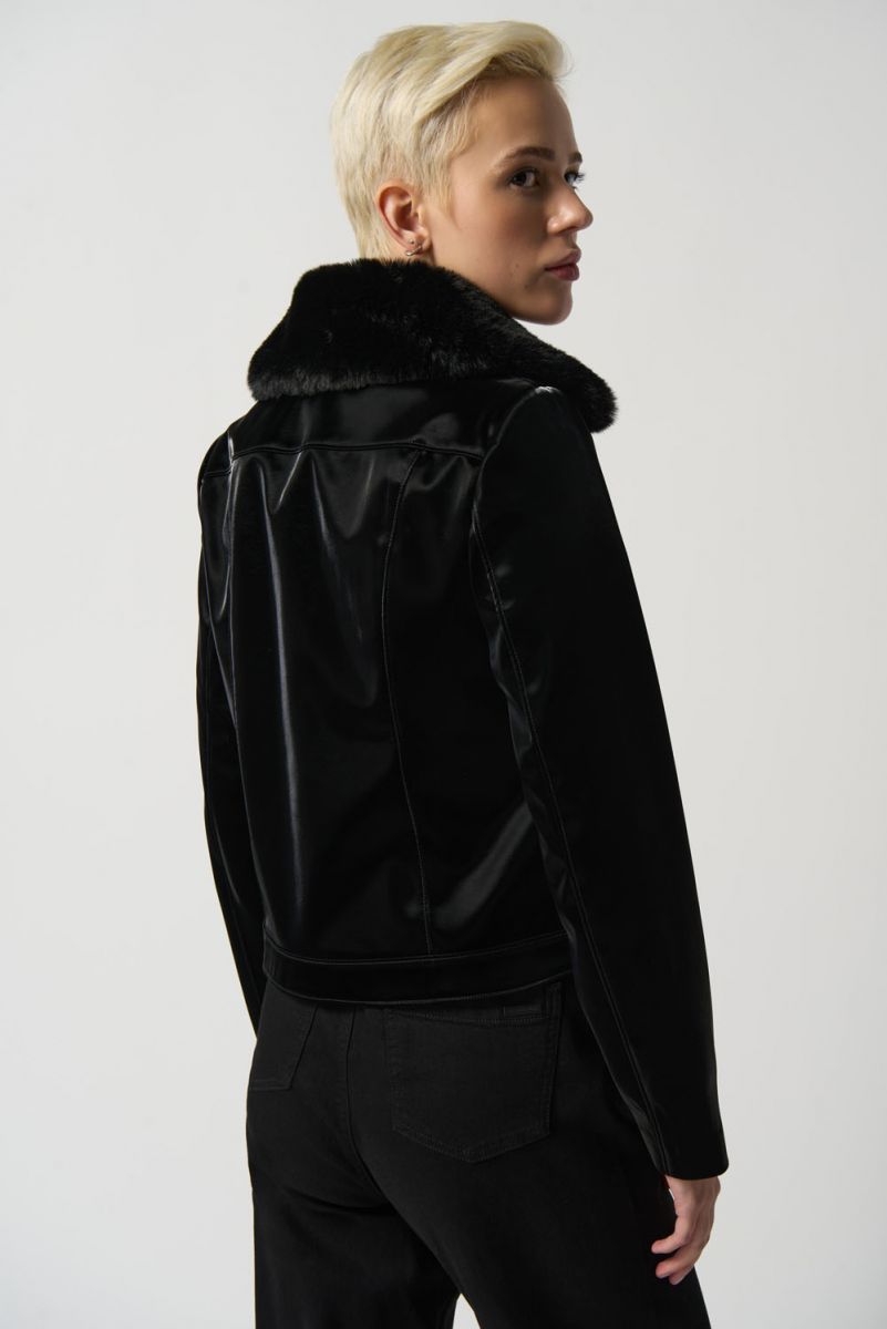 Joseph Ribkoff Black Faux-Leather Moto Jacket 233928