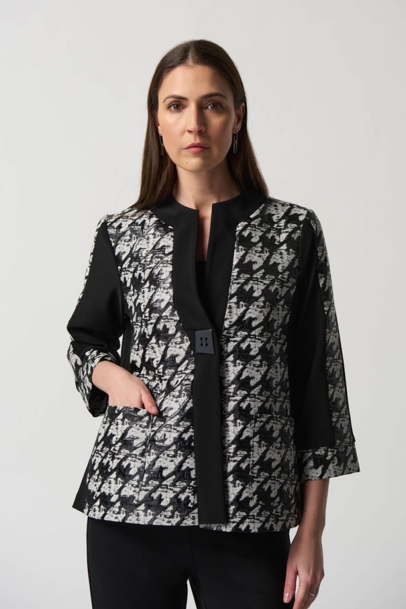 black and white with gray jacket