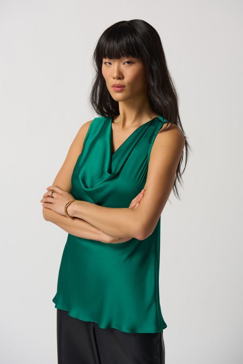Joseph Ribkoff Kelly Green Cowl Neck Satin Top 233048