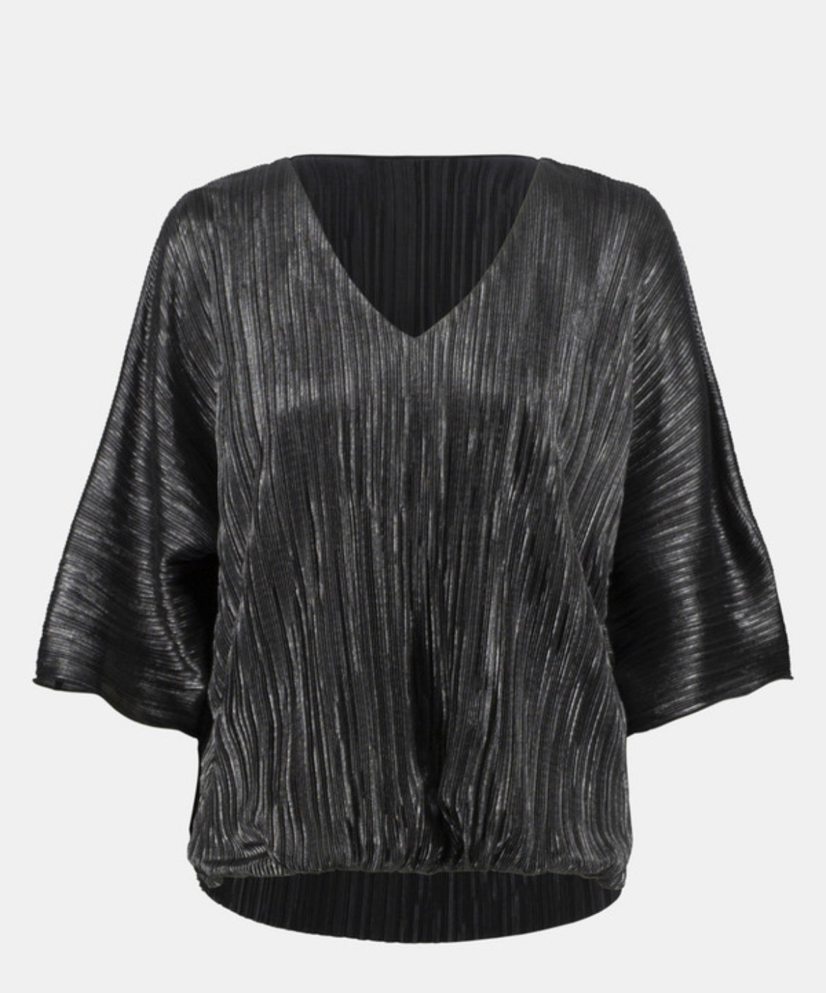 Joseph Ribkoff Dark Grey Metallic Crinkle High-Low Top