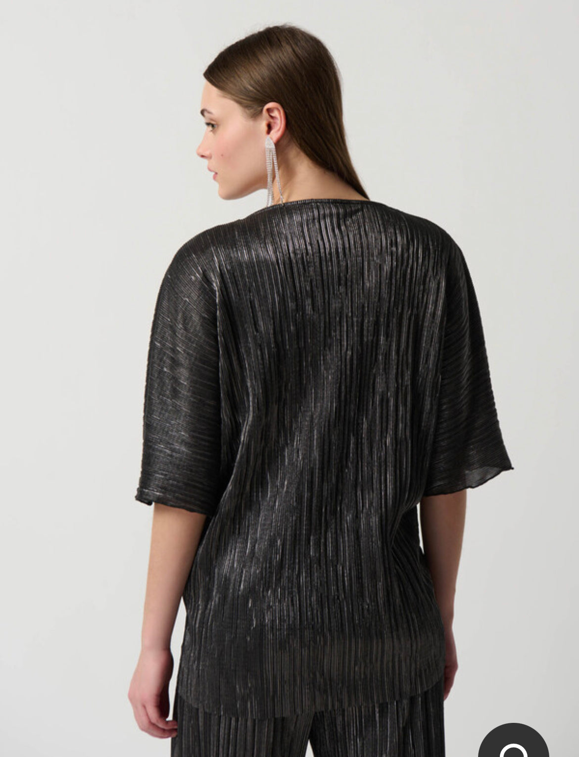 Joseph Ribkoff Dark Grey Metallic Crinkle High-Low Top