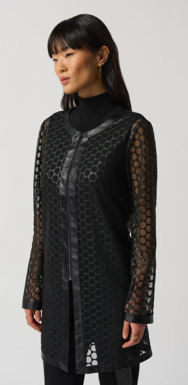 Joseph Ribkoff Faux Leather Mesh Jacket Black 233968