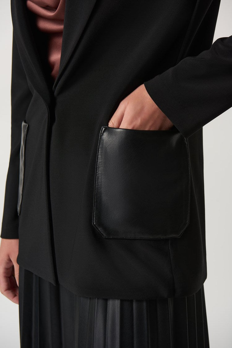 Joseph Ribkoff Black Faux-Leather Pocket Blazer 233108