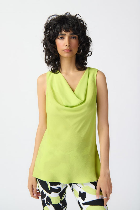 Gauze Sleeveless Top with Cowl Neck Style 241103